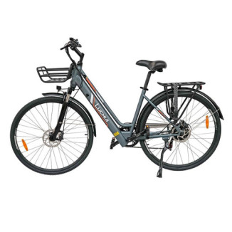 Bicicleta eléctrica urbana Antares gris 700C con marco de acero y frenos de disco