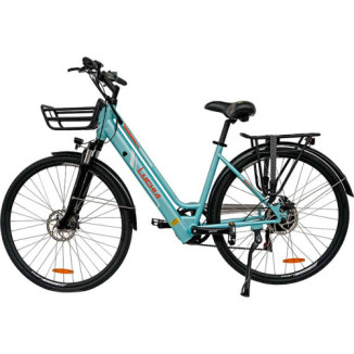 Bicicleta eléctrica urbana Antares azul 700C con marco de acero y frenos de disco